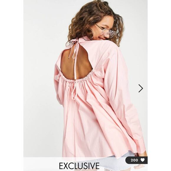 NWOT ASOS oversized shirt with open back in pink 6 Normcore Preppy Soft Girl - Picture 2 of 10